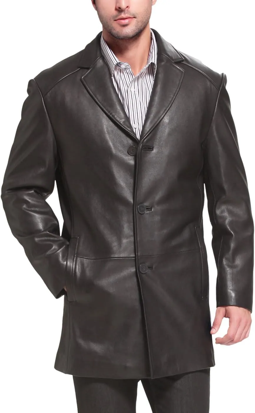 BGSD Men Carter 3-Button New Zealand Lambskin Leather Car Coat (Also available in Big and Tall and Short)