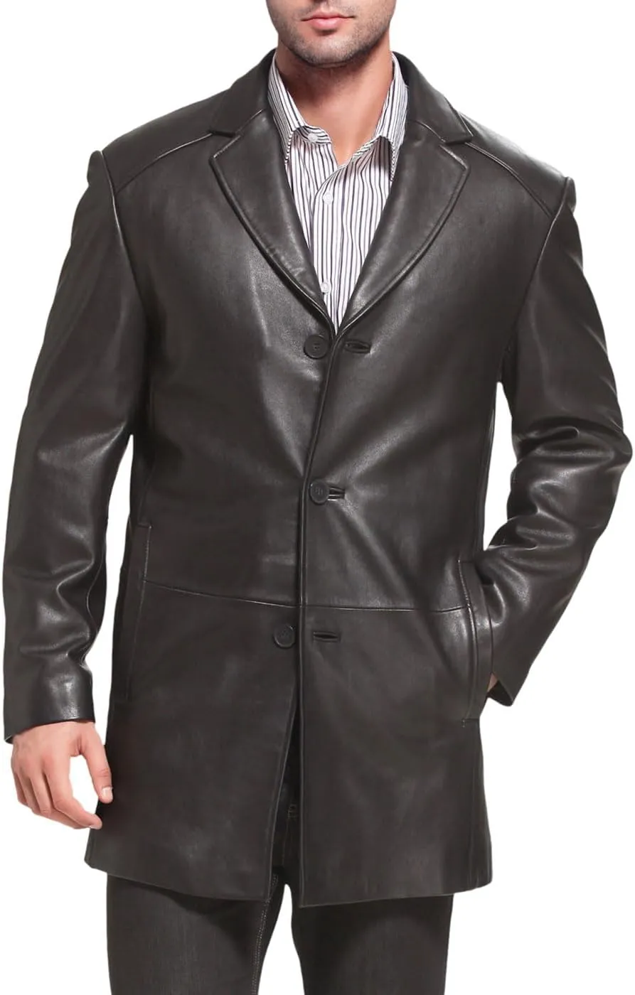 BGSD Men Carter 3-Button New Zealand Lambskin Leather Car Coat (Also available in Big and Tall and Short)