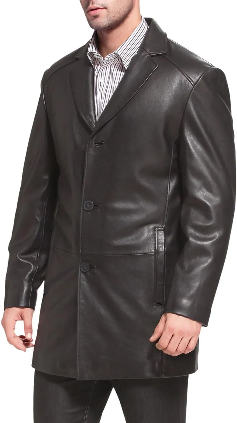 BGSD Men Carter 3-Button New Zealand Lambskin Leather Car Coat (Also available in Big and Tall and Short)