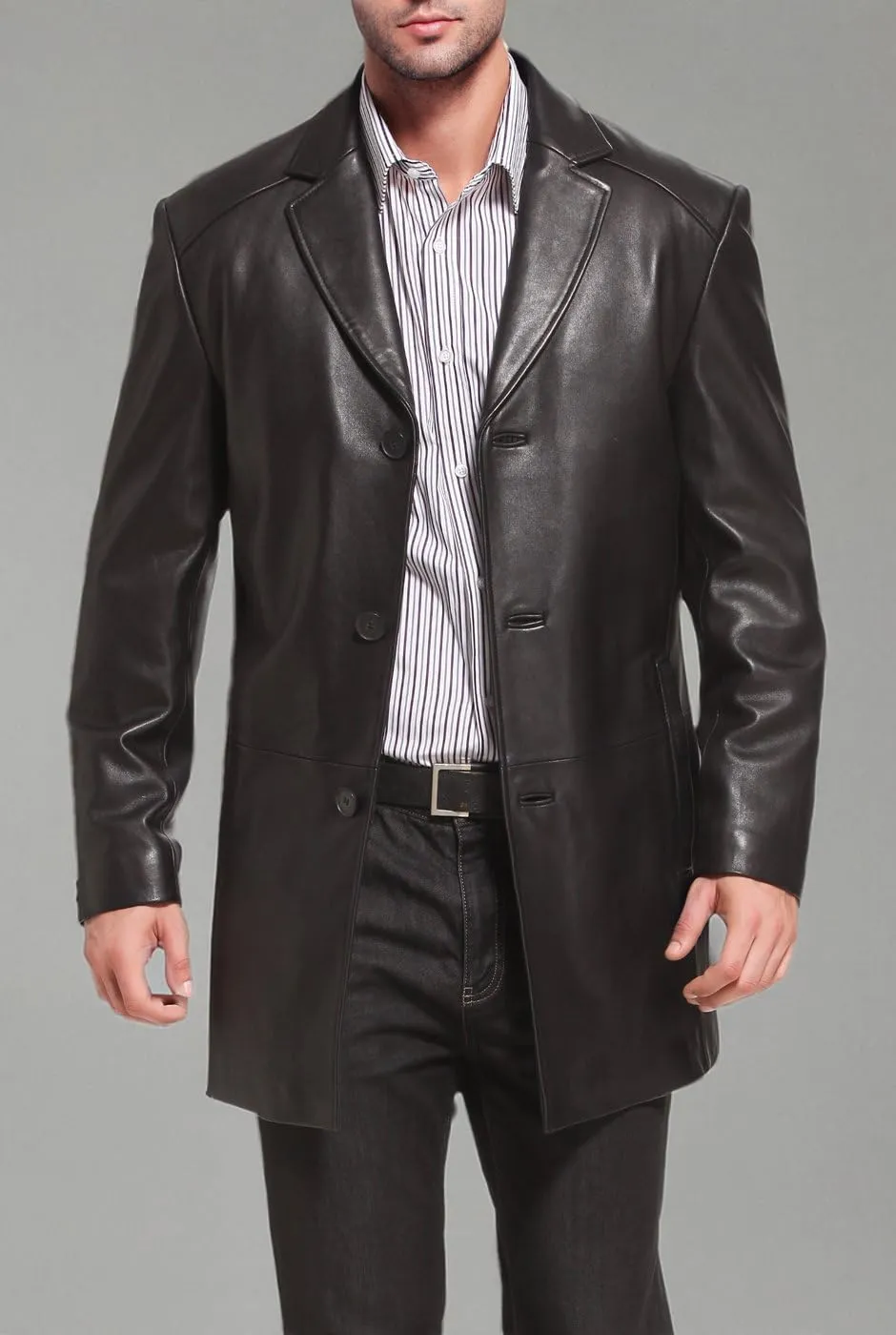 BGSD Men Carter 3-Button New Zealand Lambskin Leather Car Coat (Also available in Big and Tall and Short)