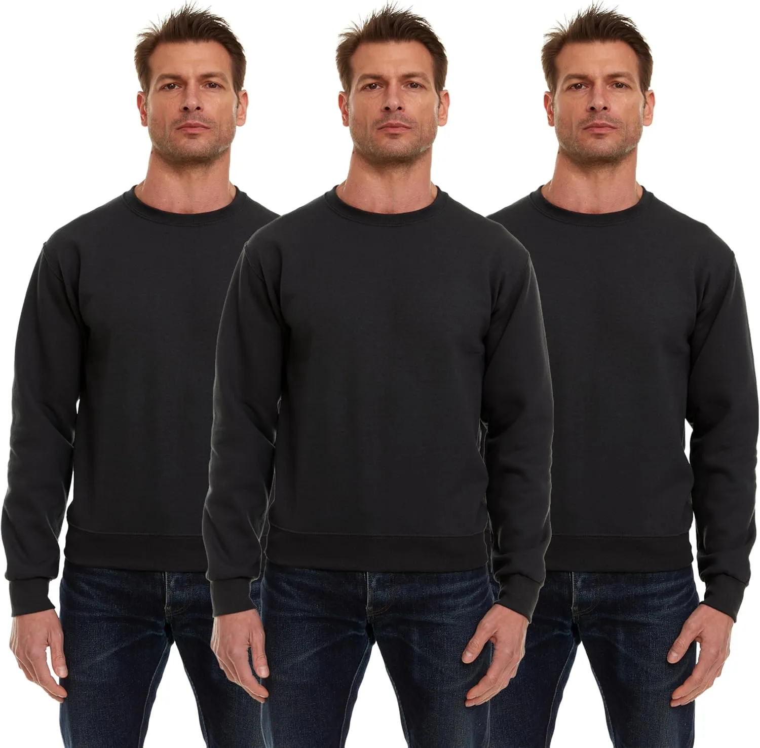 BILLIONHATS 3 Pack Mens Crewneck Sweater Bulk Multipack, Cotton, Screenprinting Sweat Shirts For Men, Layer Shirt