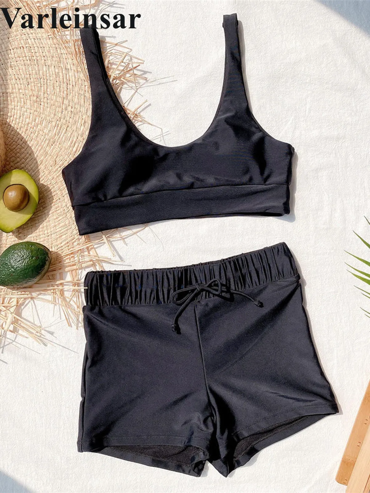 Black High Waist Bikini Female Swimsuit Women Swimwear Two-piece Bikini set Padded Bather Bathing Suit Swim Sport Wear V2604