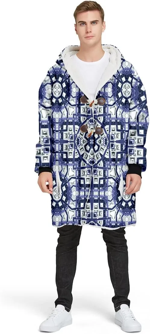 BLOOM Mandala Psychedelic 3D Print Dream Cloak Thick Warm Hooded Men Overcoat Windproof Fleece Jacket