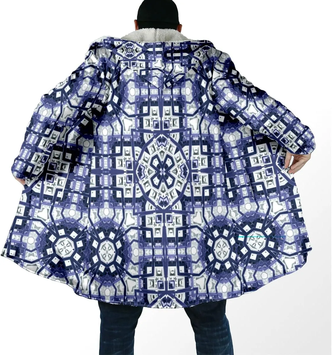BLOOM Mandala Psychedelic 3D Print Dream Cloak Thick Warm Hooded Men Overcoat Windproof Fleece Jacket