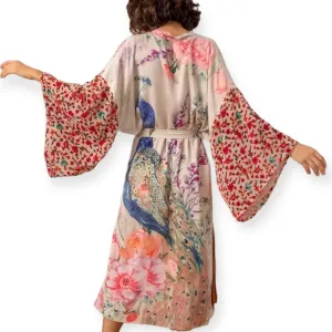 Blue Peacock Long Kimono Cover Up