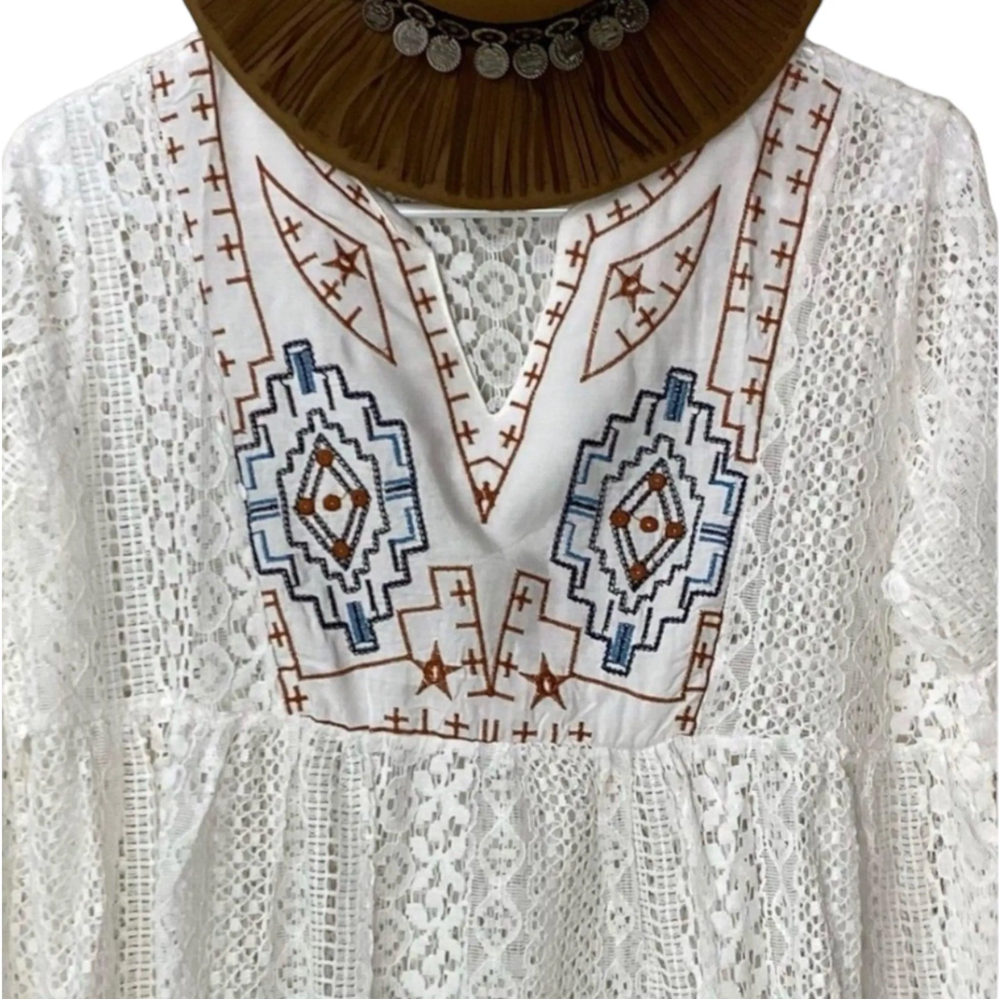 Boho-Western White Lace Beach Tunic Dress
