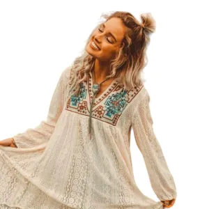 Boho-Western White Lace Beach Tunic Dress