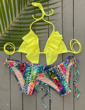 Bright Yellow Triangle Bikini Top w/Ruffle Accent