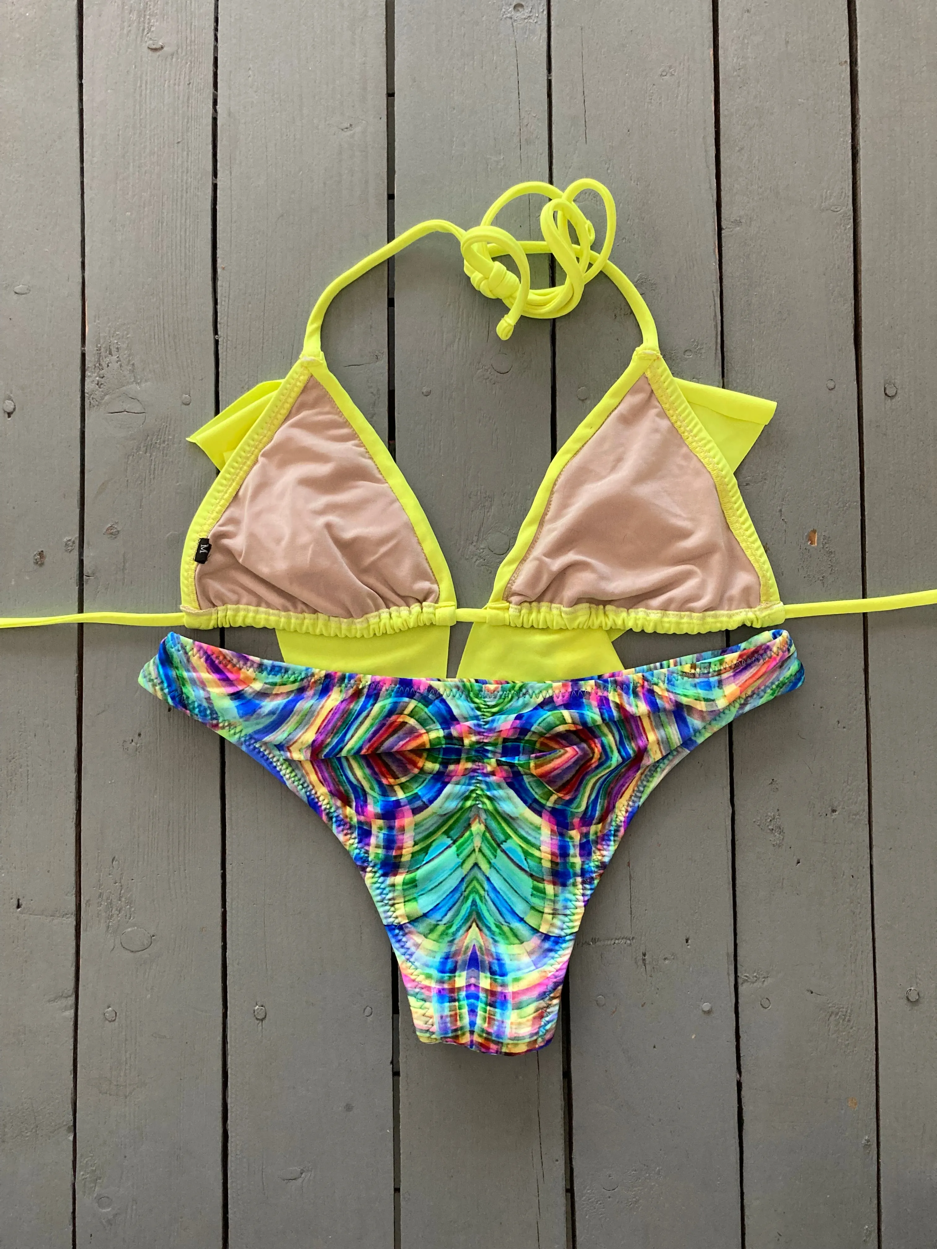 Bright Yellow Triangle Bikini Top w/Ruffle Accent