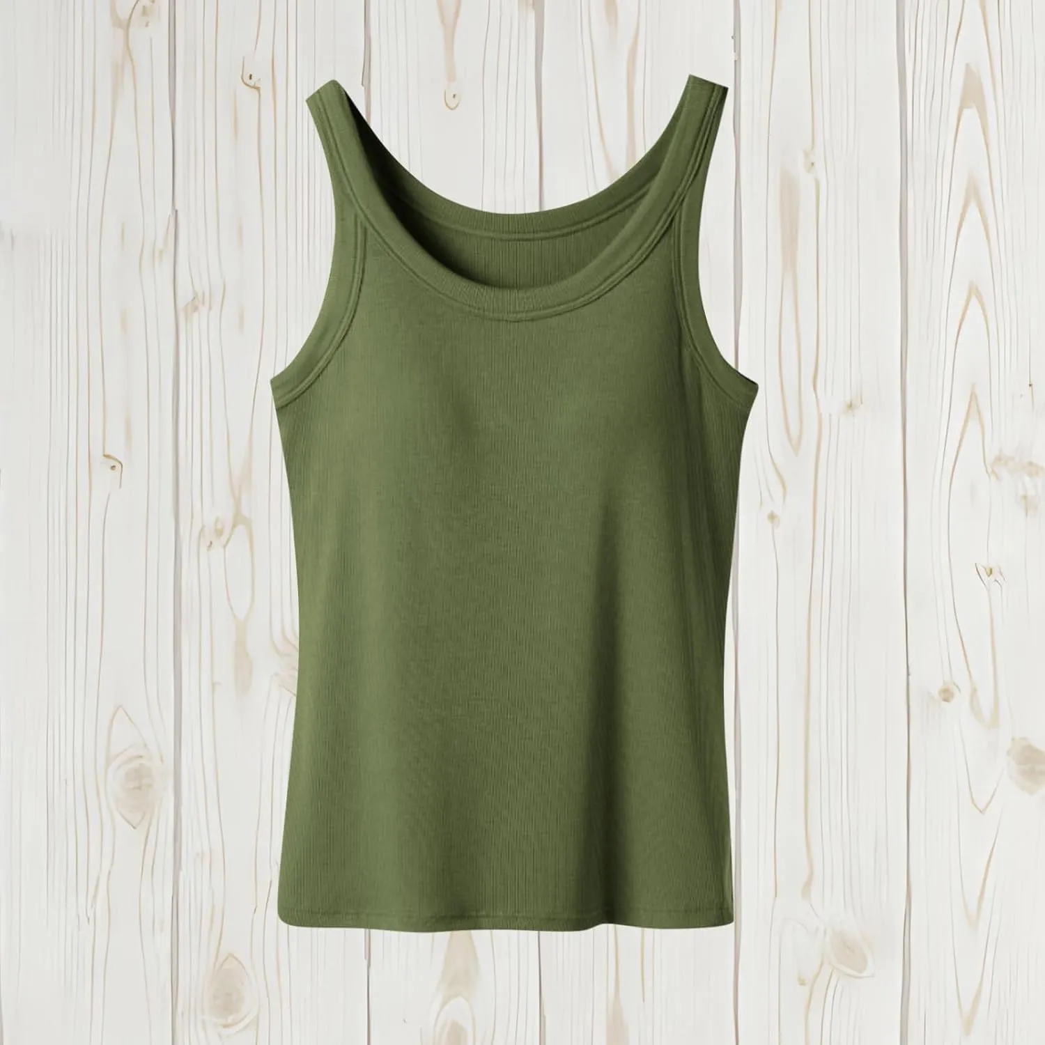 Built in Bra Tank Tops for Women 2025 Ribbed Knit Casual Slim-Fit Tops Crew Neck Sleeveless Summer Basic Tanks