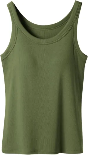 Built in Bra Tank Tops for Women 2025 Ribbed Knit Casual Slim-Fit Tops Crew Neck Sleeveless Summer Basic Tanks