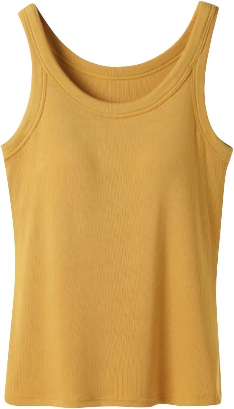 Built in Bra Tank Tops for Women 2025 Ribbed Knit Casual Slim-Fit Tops Crew Neck Sleeveless Summer Basic Tanks