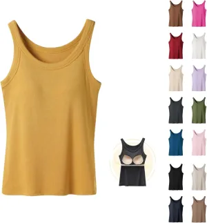 Built in Bra Tank Tops for Women 2025 Ribbed Knit Casual Slim-Fit Tops Crew Neck Sleeveless Summer Basic Tanks