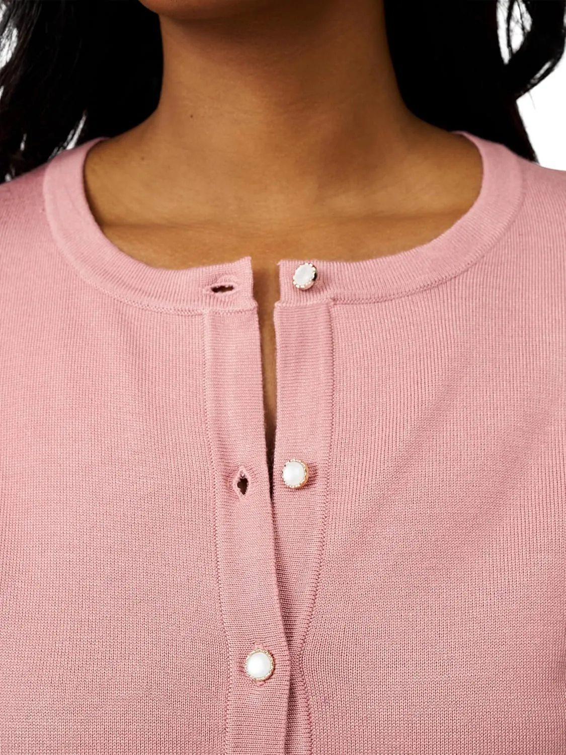 Cable & Gauge Women's Lady Button Front Cardigan Lightweight Button-Up Sweater, Crew Neck, 3/4 Sleeve, Versatile Layering Top