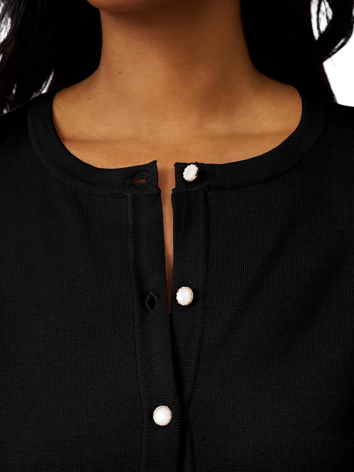 Cable & Gauge Women's Lady Button Front Cardigan Lightweight Button-Up Sweater, Crew Neck, 3/4 Sleeve, Versatile Layering Top