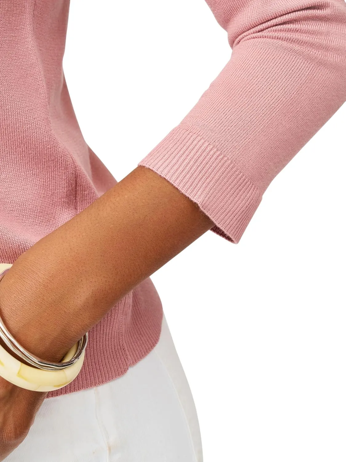 Cable & Gauge Women's Lady Button Front Cardigan Lightweight Button-Up Sweater, Crew Neck, 3/4 Sleeve, Versatile Layering Top