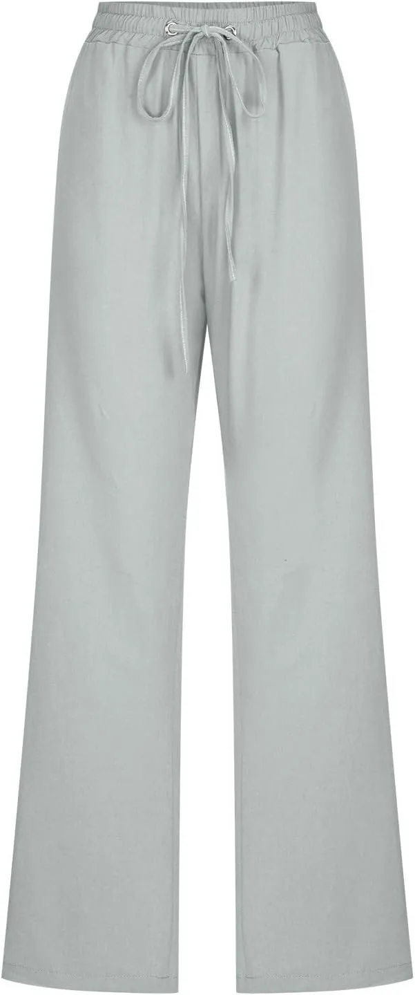 Ceboyel Women's Cotton Linen Pants Drawstring Causal Summer Pants Elastic Waist Trousers Trendy Baggy Laides Outfits 2023