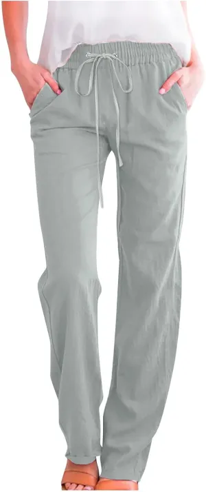 Ceboyel Women's Cotton Linen Pants Drawstring Causal Summer Pants Elastic Waist Trousers Trendy Baggy Laides Outfits 2023