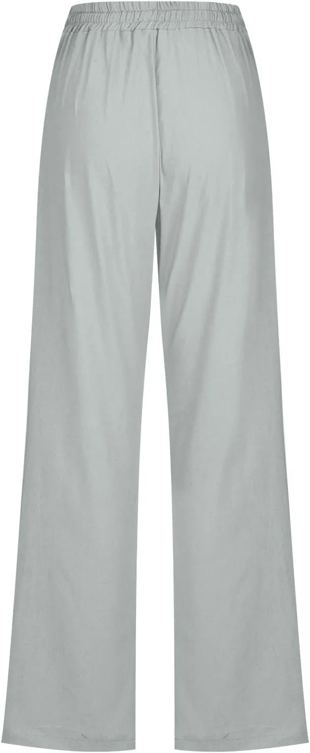 Ceboyel Women's Cotton Linen Pants Drawstring Causal Summer Pants Elastic Waist Trousers Trendy Baggy Laides Outfits 2023