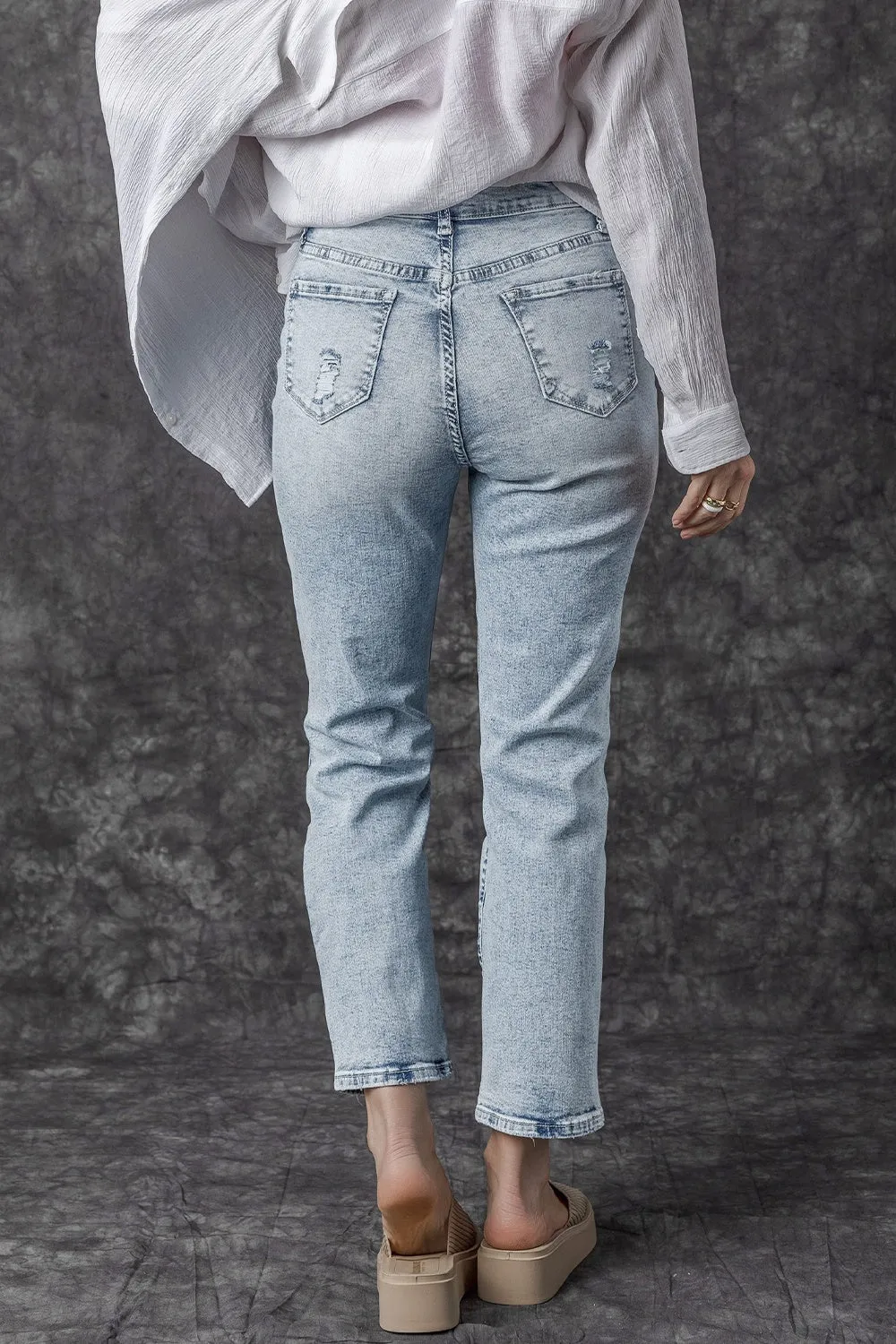 Chic High Waist Distressed Denim Pants