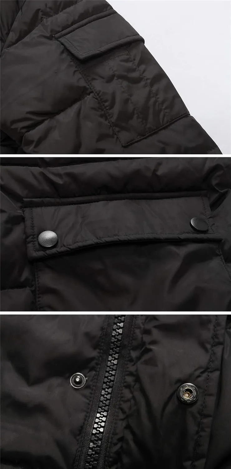chouyatou Men's Classic Windproof Removable Hooded Long Winter Puffer Down Coat
