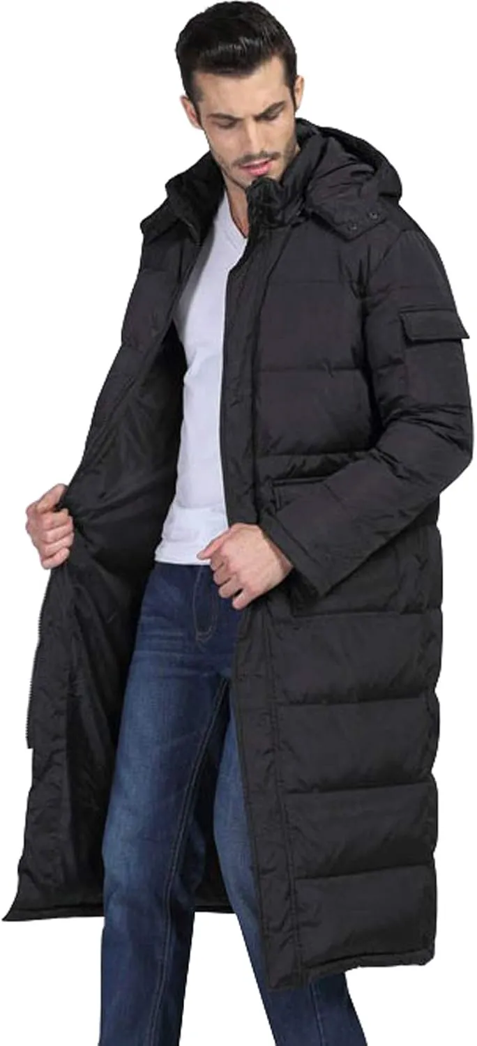 chouyatou Men's Classic Windproof Removable Hooded Long Winter Puffer Down Coat