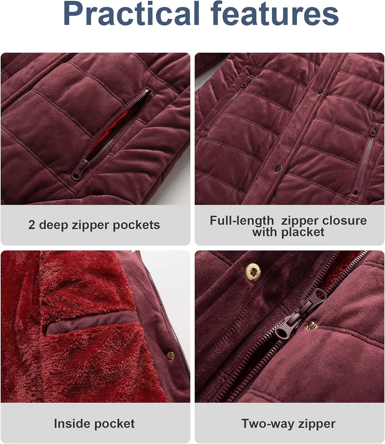Chrisuno Women's Warm Winter Coat Velvet Puffer Jacket Quilted Faux Fur Hood