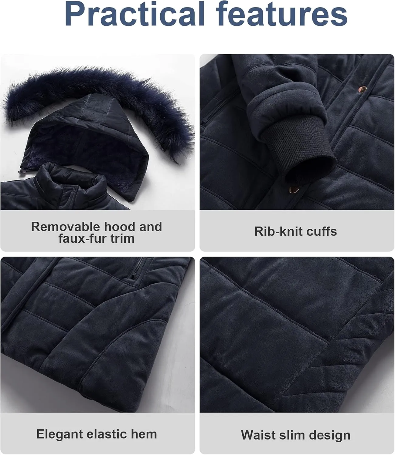 Chrisuno Women's Warm Winter Coat Velvet Puffer Jacket Quilted Faux Fur Hood