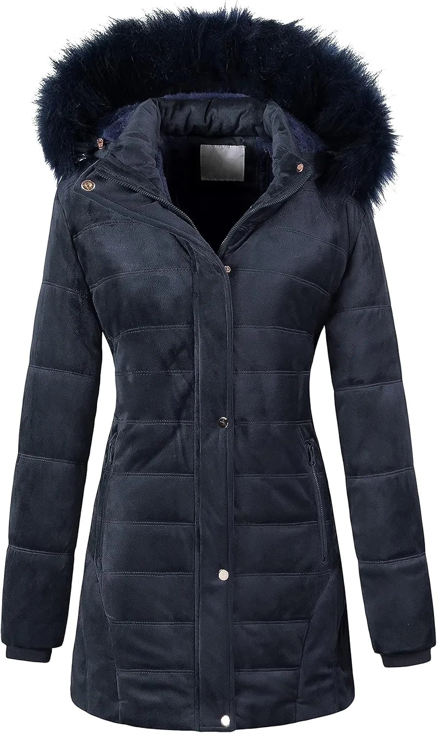Chrisuno Women's Warm Winter Coat Velvet Puffer Jacket Quilted Faux Fur Hood