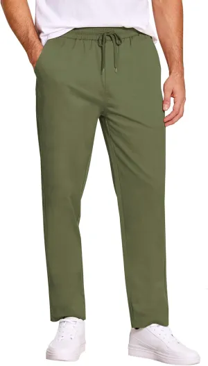COOFANDY Men's Casual Cotton Pants Regular Fit Elastic Waist Drawstring Twill Pants Straight Leg Chino Pants