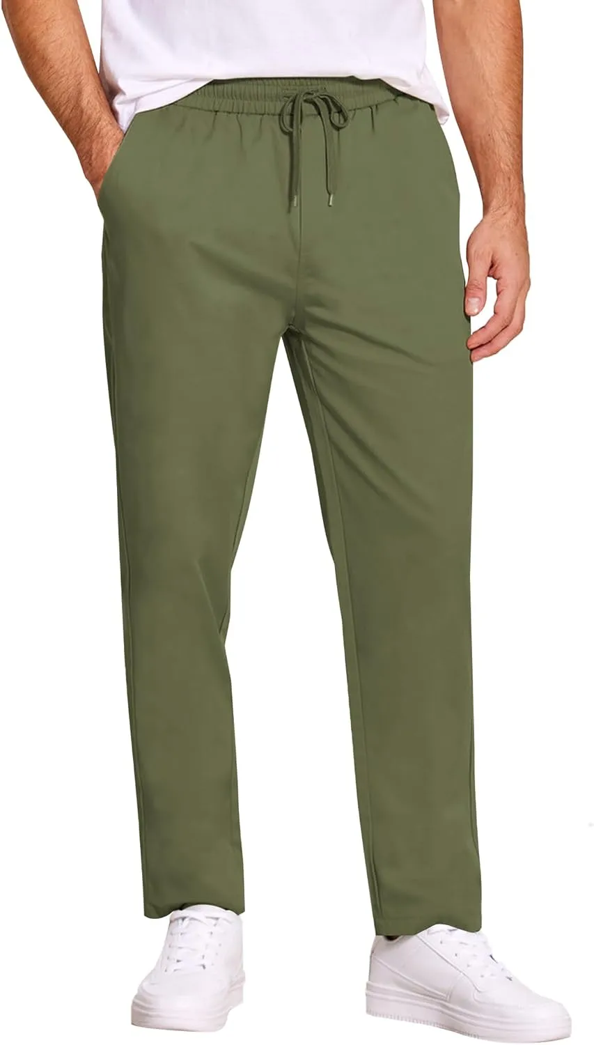 COOFANDY Men's Casual Cotton Pants Regular Fit Elastic Waist Drawstring Twill Pants Straight Leg Chino Pants