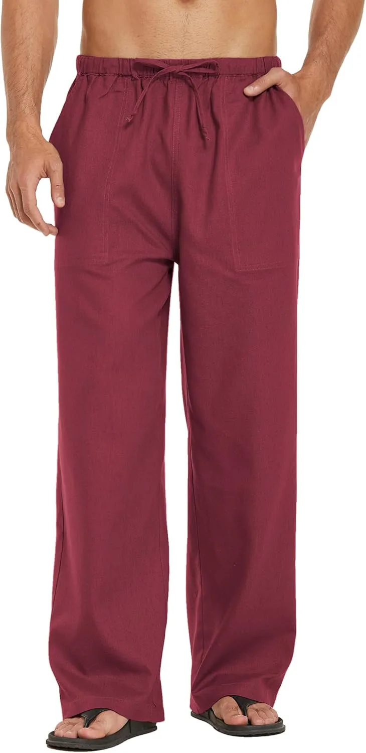 COOFANDY Mens Casual Linen Pants Elastic Waist Linen Pants Drawstring Summer Beach Yoga Linen Trouser