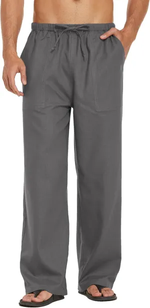 COOFANDY Mens Casual Linen Pants Elastic Waist Linen Pants Drawstring Summer Beach Yoga Linen Trouser
