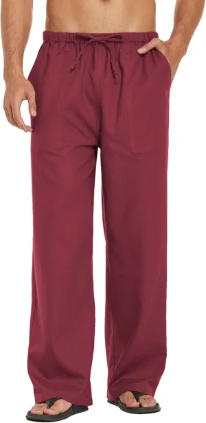 COOFANDY Mens Casual Linen Pants Elastic Waist Linen Pants Drawstring Summer Beach Yoga Linen Trouser