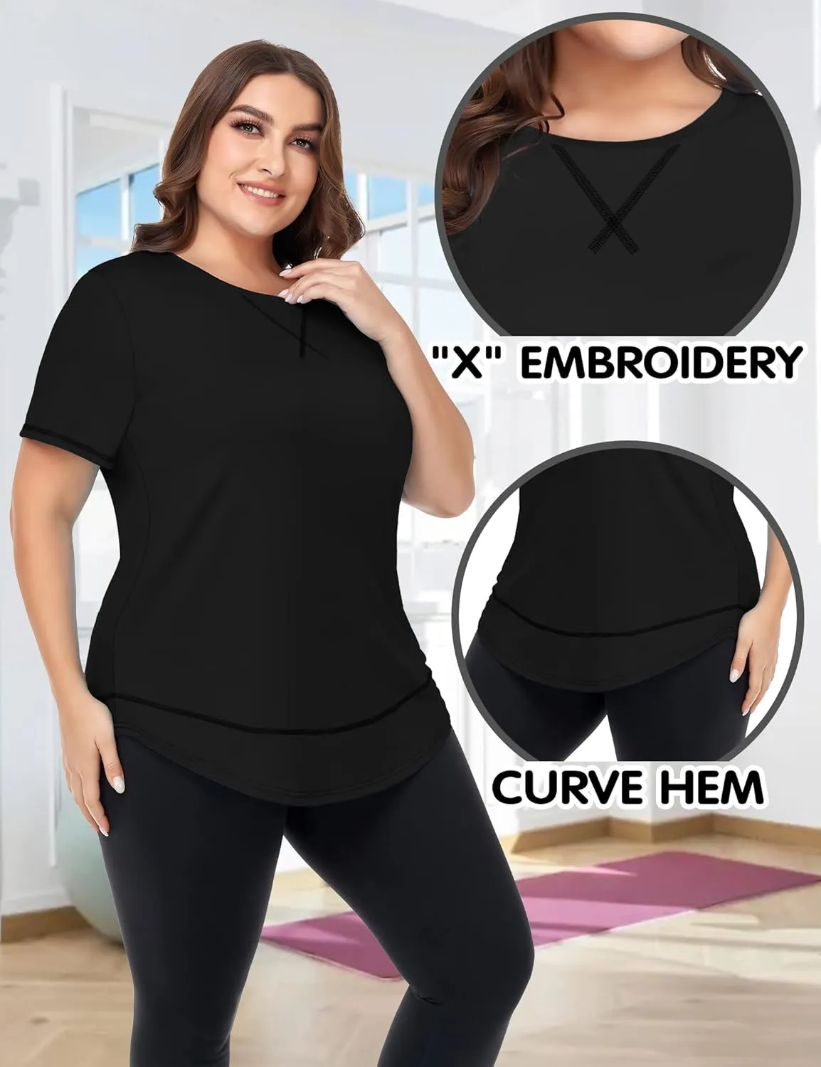 COOTRY Plus Size Workout Tops for Women Short Sleeve Loose fit Shirts Athletic Gym Yoga Clothing