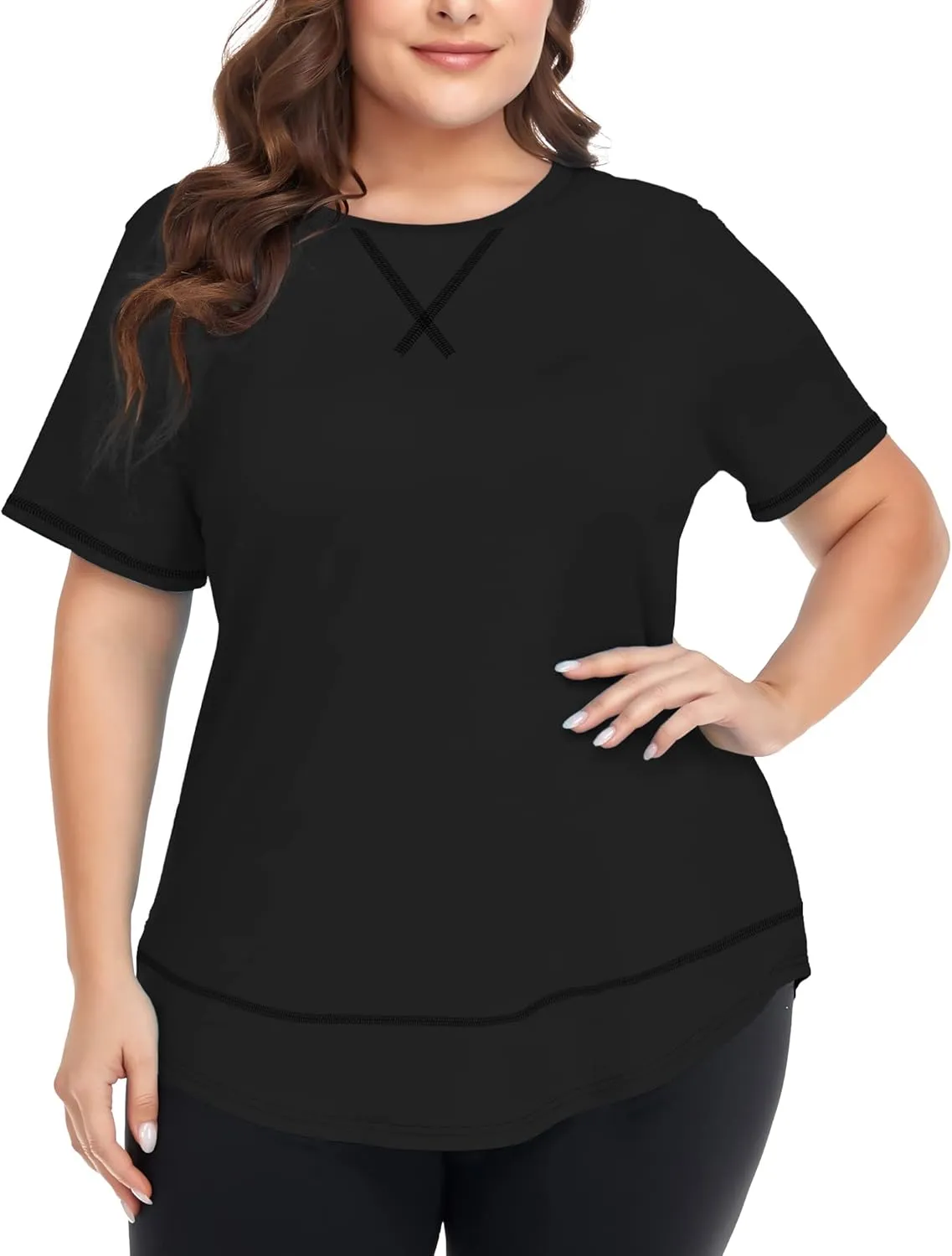 COOTRY Plus Size Workout Tops for Women Short Sleeve Loose fit Shirts Athletic Gym Yoga Clothing