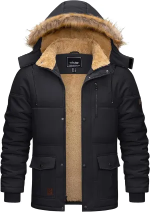 Cotrasen Mens Winter Jacket Thicken Warm Fleece Lined Hoodie Water Repellent Windproof Parka Winter Coat with Pockets
