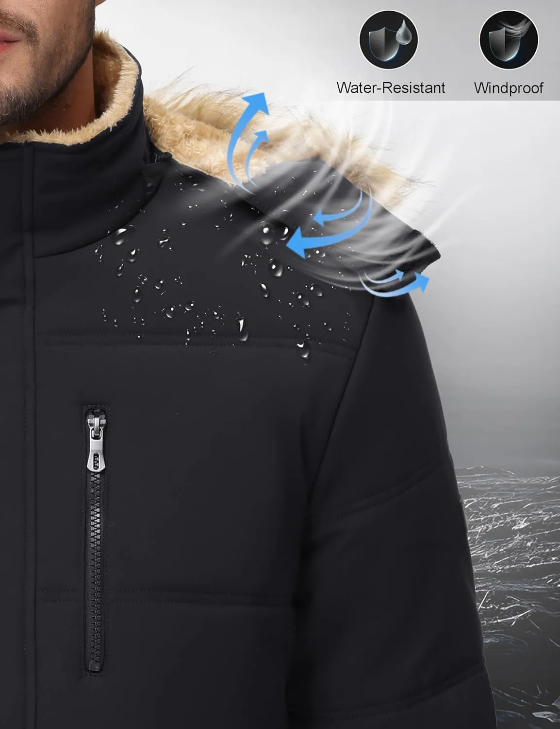 Cotrasen Mens Winter Jacket Thicken Warm Fleece Lined Hoodie Water Repellent Windproof Parka Winter Coat with Pockets
