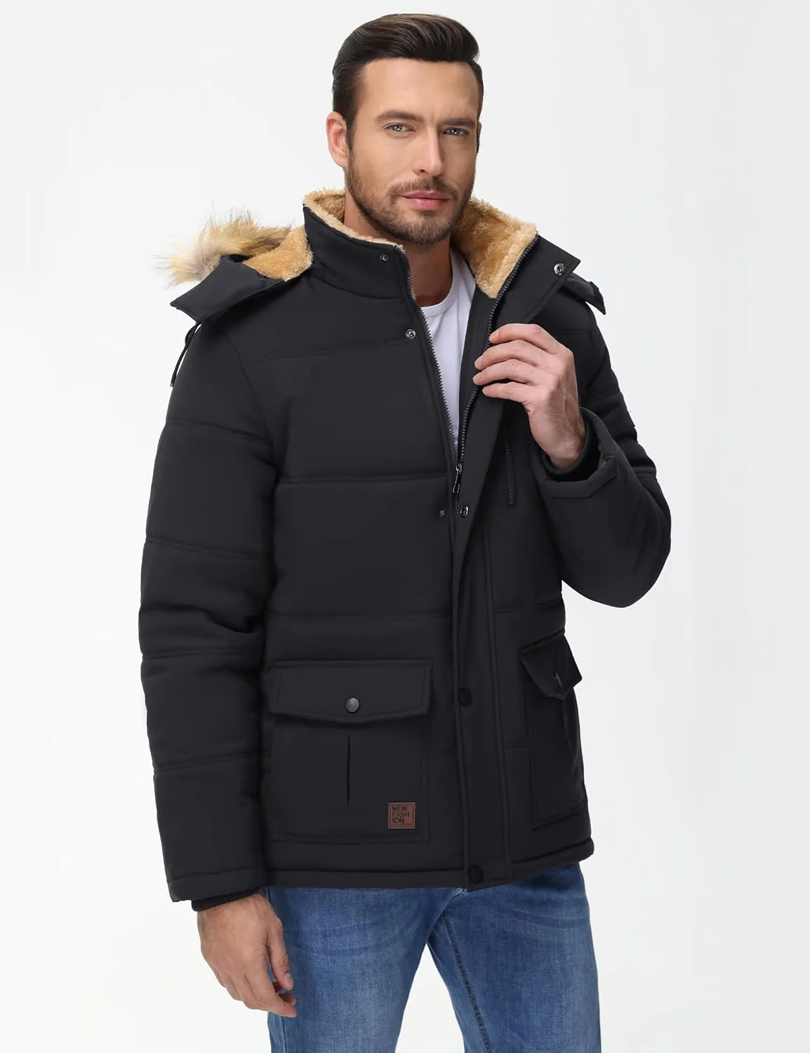 Cotrasen Mens Winter Jacket Thicken Warm Fleece Lined Hoodie Water Repellent Windproof Parka Winter Coat with Pockets