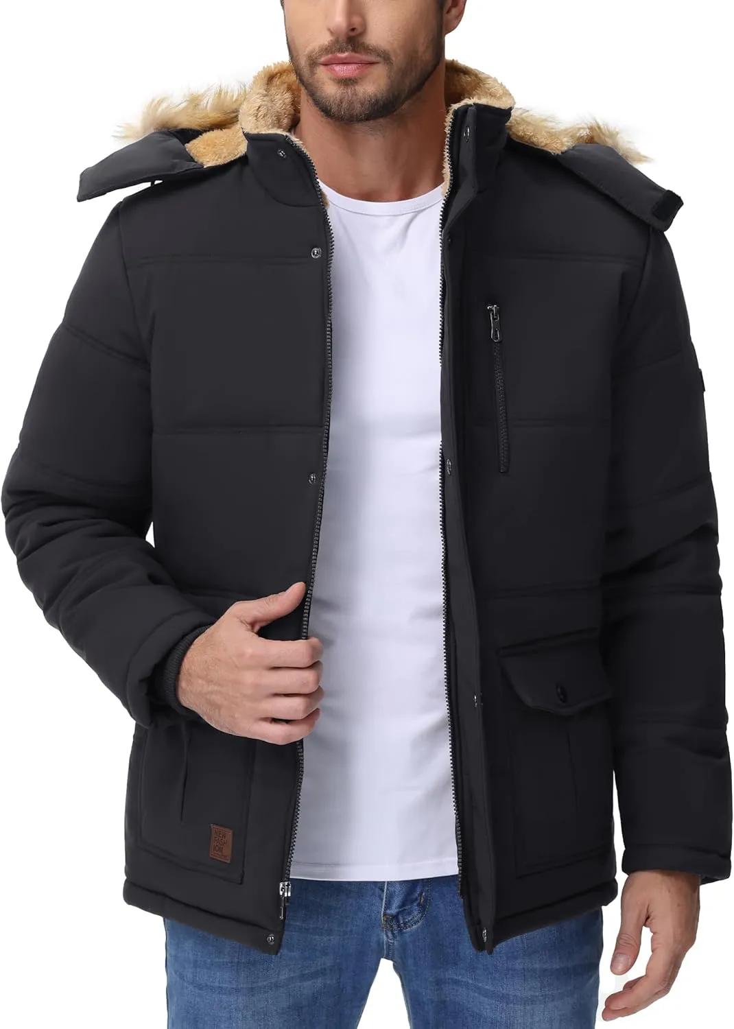 Cotrasen Mens Winter Jacket Thicken Warm Fleece Lined Hoodie Water Repellent Windproof Parka Winter Coat with Pockets