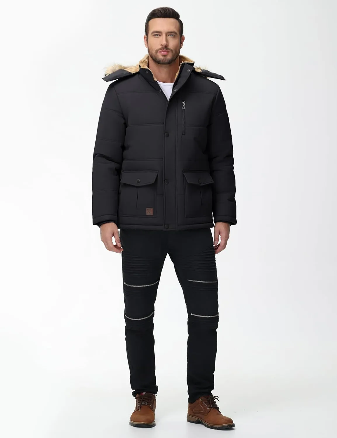 Cotrasen Mens Winter Jacket Thicken Warm Fleece Lined Hoodie Water Repellent Windproof Parka Winter Coat with Pockets