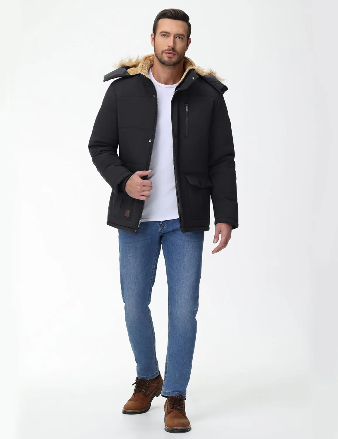 Cotrasen Mens Winter Jacket Thicken Warm Fleece Lined Hoodie Water Repellent Windproof Parka Winter Coat with Pockets