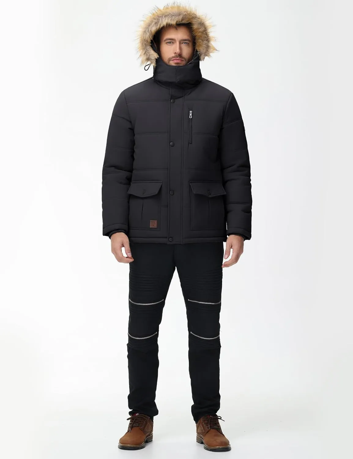 Cotrasen Mens Winter Jacket Thicken Warm Fleece Lined Hoodie Water Repellent Windproof Parka Winter Coat with Pockets
