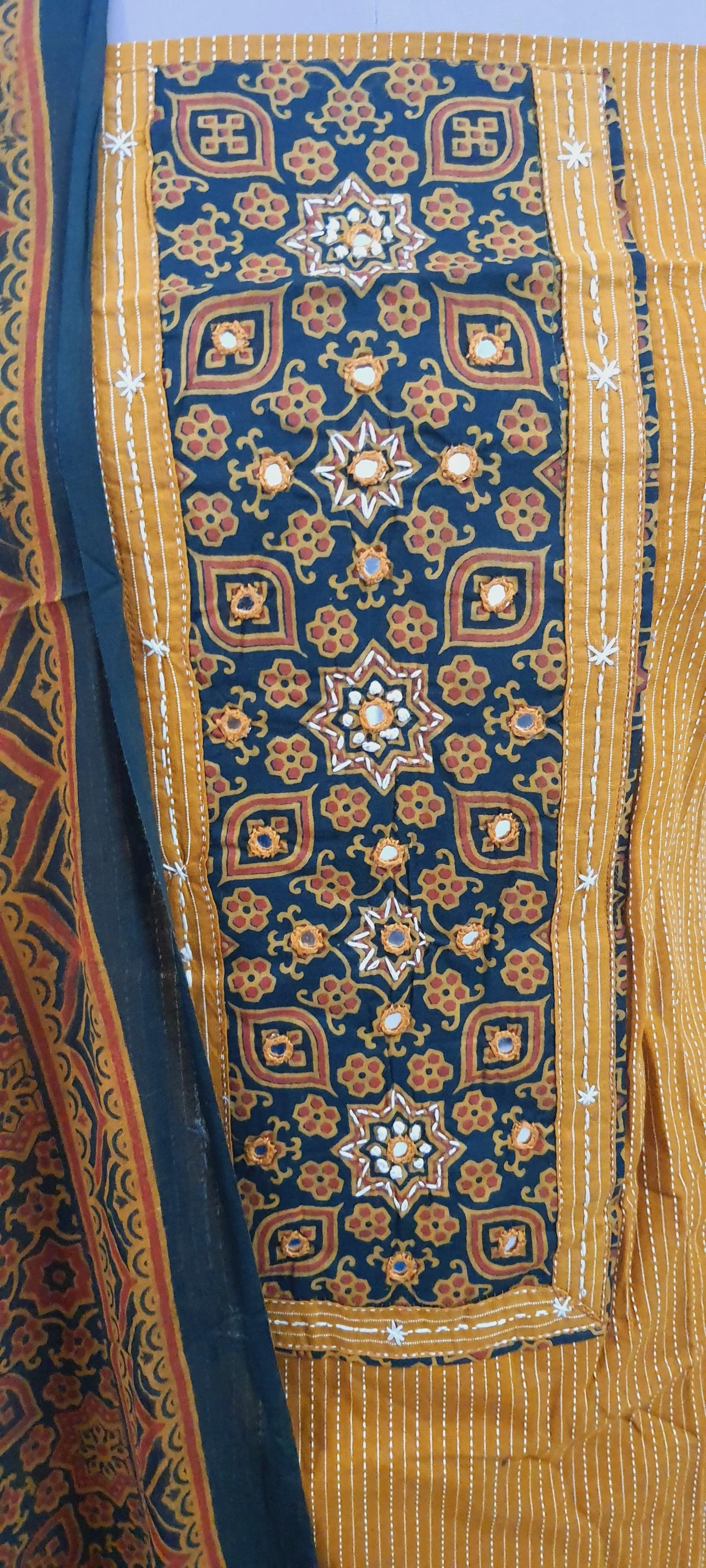 Cotton Kantha Kurta with Ajrakh Dupatta Suit EV20