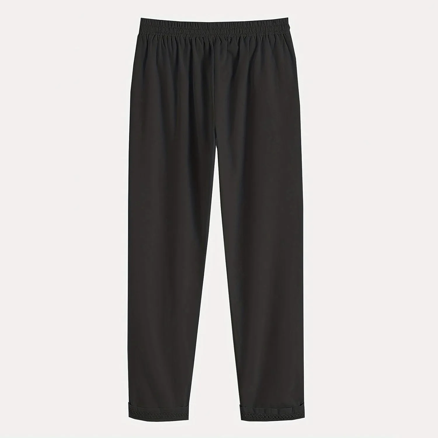 Cotton Linen Straight Leg Pants for Women Casual Drawstring Elastic Waist Trousers with Pockets Summer Lounge Pant
