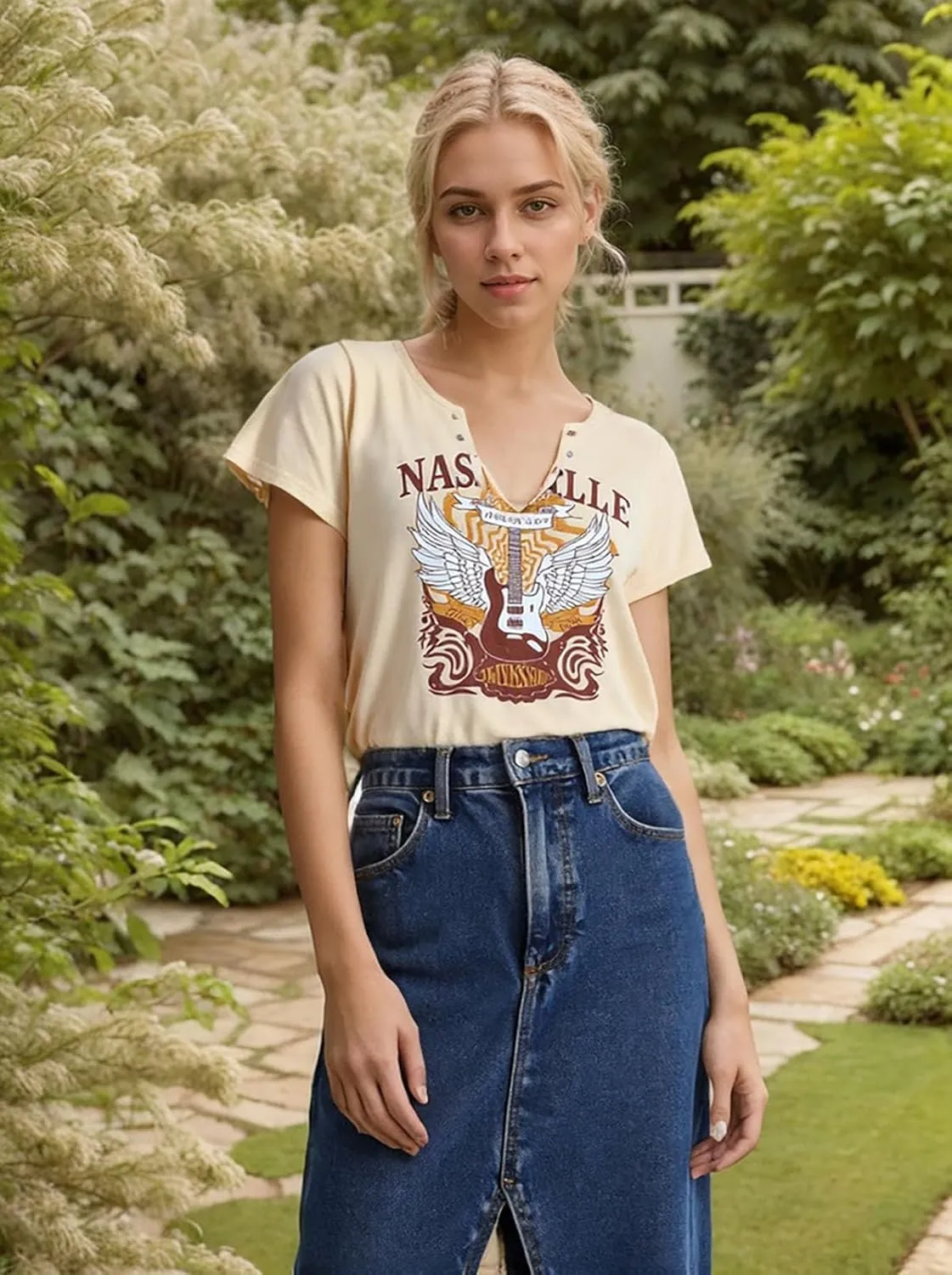 Country Music City Tour Guitar O-Neck T-Shirt Rock Roll Tshirt Vintage Letter Print Graphic Women Summer Casual Tshirt