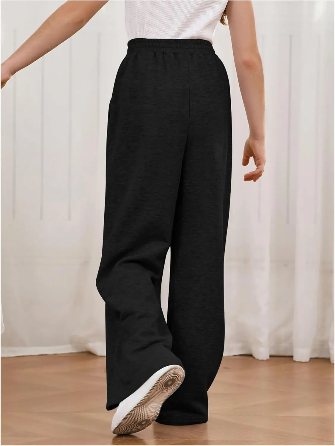 COZYEASE Girl's Wide Leg Sweatpants Elastic Waist Drawstring Straight Leg Baggy Jogger Pants with Pocket