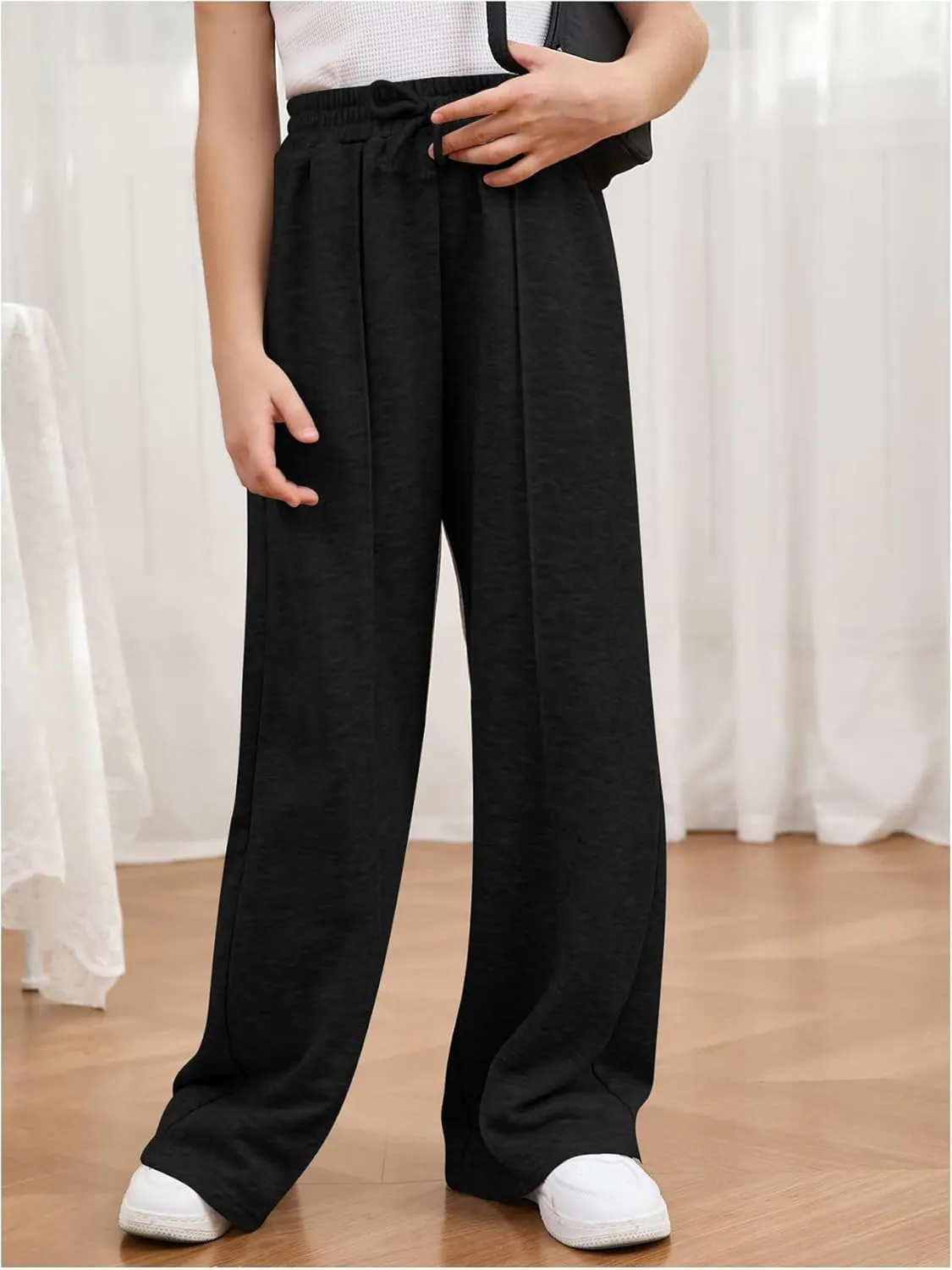 COZYEASE Girl's Wide Leg Sweatpants Elastic Waist Drawstring Straight Leg Baggy Jogger Pants with Pocket