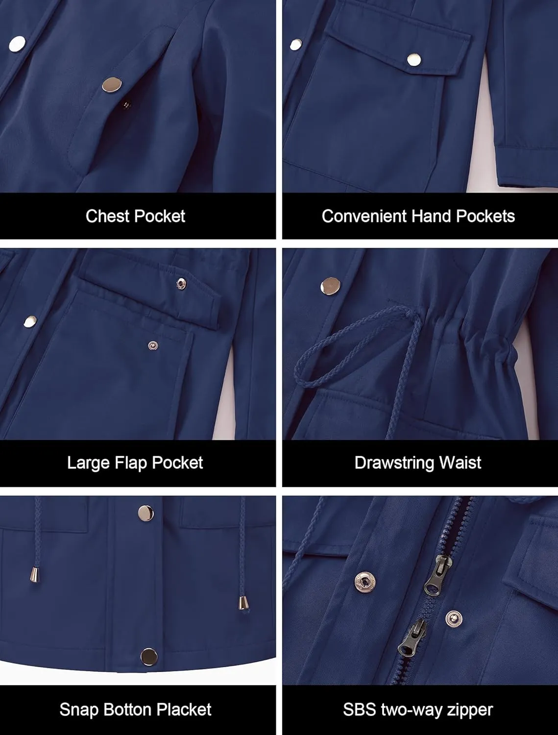 CREATMO US Women's Plus Size Water-Resistant Trench Coat Long Windbreaker Military Jacket with Reflective Removable Hood