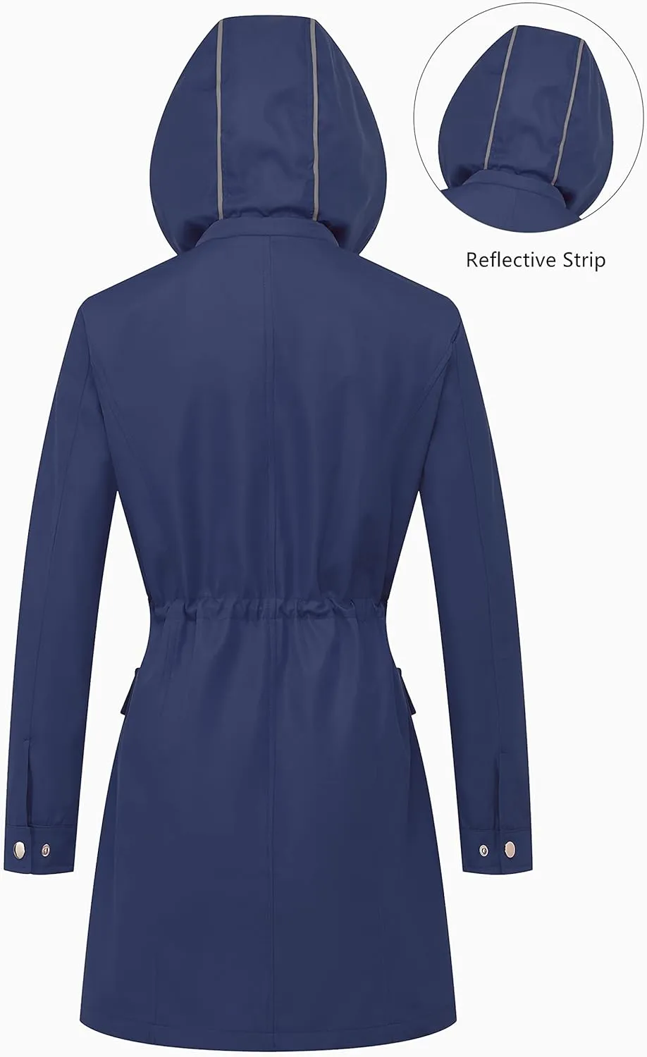 CREATMO US Women's Plus Size Water-Resistant Trench Coat Long Windbreaker Military Jacket with Reflective Removable Hood